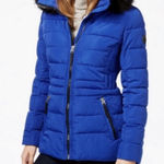 Guess Royal Blue Puffer Jacket with Black Faux Fur Hood Photo 0