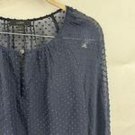 J.Crew  Blouse Women 2 Navy Blue Sheer Swiss Dot Long Sleeve Preppy Keyhole Neck Photo 5