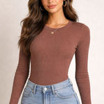 Abercrombie & Fitch  Ribbed Longsleeve Bodysuit in Brown Photo 0