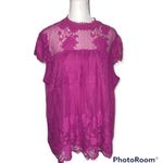 Ultra Pink  Purple Crochet Lace Overlay Cap Sleeve Top Size‎ Small NWT Photo 0