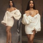 House Of CB  'Carlyn' Ivory Satin Balloon Sleeve Mini Dress/Size S‎ NWOT Photo 2