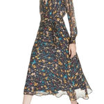 Equipment  Silk Chiffon Vivienne Wrap Effect Floral Midi Dress Black Size 8 Photo 0