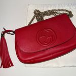 Gucci Soho Interlocking GG Red Leather Chain Flap Shoulder Bag Handbag Photo 3