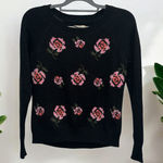 Vera Wang Princess  Black Pink Floral Pullover Sweater Size Juniors Medium Photo 0