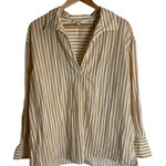 Vince  Tan & White Striped Shaped Collar Shirt Tencel/Nylon Blend Size XL preppy Photo 0
