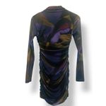 ZARA  Y2K Ruched Sheer Mesh Dress Medium Abstract Purple Pink Black Long Sleeve Photo 15