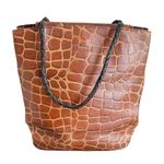 Arnold Palmer Vintage Leather Tote Bag Brown Croc Embossed Purse‎ Braided Straps Photo 0