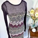 Free People  Chevron Crochet Knit Long Sleeve Mini Dress Boho Festival Sz M💛 Photo 3