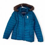 U.S. Polo Assn. Teal Puffer Jacket with Faux Fur Trim Photo 0