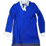 NWT Francesca's Audrey Parks Sweater Dress Shirt Combo Blue Cable Knit Medium Photo 0
