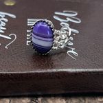 Handcrafted Purple Striped Glass Oval Cabochon Silver Stainless Steel Ring Photo 10