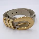 Liz Claiborne Vintage Full-Grain Semi Aniline Genuine Leather Belt Ivory Gold Photo 2