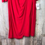 Taylor Woman 14W Crewneck 3/4 Sleeve Red Sheath Ruched Cinched Faux Wrap Dress Photo 5