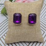 None Gold Tone & Purple Crystal Rectangle Statement Stud Earrings Prom Formal Event Photo 0