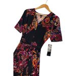 New MSK Dress Womens Medium Black Midi Floral Paisley Belted Stretch Boho Career Photo 4