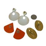 Vintage Pierced Earrings Metal Oval Geometric Gold Cream Retro 80s 90s Photo 3