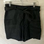 Nicole Miller : Black, Linen Tie-Waist Shorts- 6 Photo 0