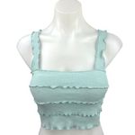 ZARA Light Blue Ribbed Knit Scalloped Trim Square Neck Stretch Crop Tank Top M Photo 0