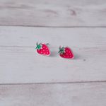 Vintage Stud Earrings Strawberry Retro Fruit Red Photo 2