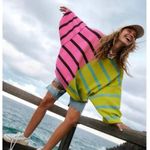 Free People  Uptown Oversized Striped Pullover Sweater Womens Medium Pink Green Photo 10