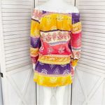 Joyous & Free Floral Damask Colorblock Tunic Dress Small Off Shoulder Smocked Yellow Photo 4