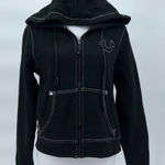 True Religion  World Tour Zip Hoodie Women’s Large Black Buddha Graphic Photo 0