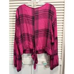 Wild Fable  Hot Pink/Black Plaid Long‎ Balloon Sleeve Tie Back Shirt Size XXL Photo 4