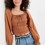 American Eagle  Womens Cottagecore Milkmaid Smocked Square Neck Crop Blouse Top M Photo 0