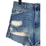 ZARA  The High Waist Short Cotton Distressed Raw Hem Button Closure 6 Blue #3727 Photo 3