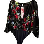 Free People Intimately  Black Floral Velvet Bodysuit, Sz S Photo 7