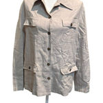 St. John  Sport Women's Large Linen Natural Beige‎ Button Down Pocket Front Shirt Photo 0