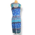 Vintage 90s Blue Floral Sleeveless Tropical Maxi Dress Size XL Sheer Scoopneck Photo 2