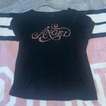 Victoria's Secret  Black Tee with Red Angel Graphic Photo 0