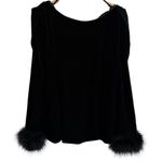 Jessica Howard  Black Velvet Top Feather Cuffs Draped Back Neckline Women’s 18W Photo 1