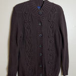 Women's Sweater Cardigan Espresso Chocolate Brown mock Y2K 90s Textured 3d Cable Size M Photo 0