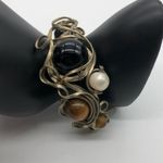 Intertwine Wired w/ Real Pearl, Cats eye & Onyx stone Cuff Bracelet Black Photo 0