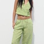 ZARA NWT Green Striped Pants and Top Set size Medium Photo 0