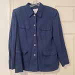 Talbots Irish Linen Blazer Women Size 12 Navy Blue Nautical Office Career Preppy Photo 0