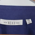 New Nexx York Womens Split V Neck Hi Low Silk Blouse Top Navy Patrion XS NWT Blue Photo 3