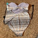 Ambrielle Curve 1X One Piece Swimsuit Strapless Shirred‎ Pattern Gray Photo 1