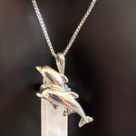 Sterling Silver Dolphin Necklace Rose Quartz  Pendant Necklace Healing Stone VTG Photo 0