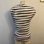 W By Worth  Black & White Stripe Short Sleeve Rouched Shoulder Top Small Photo 3