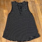 A&E Soft Sexy Tank Top Elegant Black and White‎ Striped Lace up front v size s Photo 0