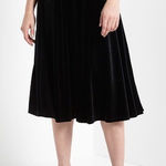 Lands' End Black Velvet Midi Skirt Classic Chic Party Career Elegant Size 12 Photo 0