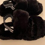 Forever Link Size 6 black multi strap fluffy furry faux fur super soft slippers Photo 1