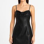 Pretty Garbage Dress Womens Small Black Faux Leather Mini Spaghetti Strap Bow Photo 0