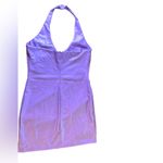Lavender Halter Deep V Neck Keyhole PU Leather Mini Bodycon Dress Purple Size XL Photo 4