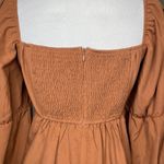 Exlaura Women's Brown Square Neck Puff Sleeve Midi Dress Smocked Back Zip Up XXL Photo 4