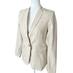 British Khaki One Button Woven Linen Structured Blazer Women's Size XS Light Tan Photo 4