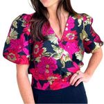 Jealous Tomato Floral Puff Sleeve Wrap Top Small Love You More Black, Pink, Gold Photo 1